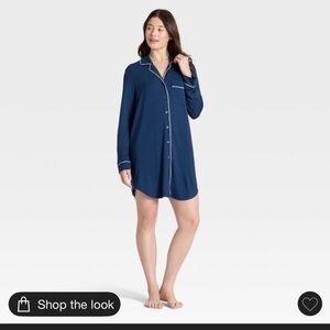 Women's Cloud Knit Long Sleeve Nightgown - Navy Blue XL